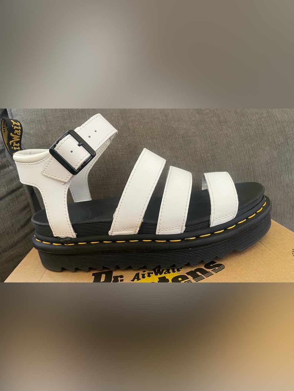 New Dr. Martens Blaire White Hydro Leather Sandals - Picture 7 of 11